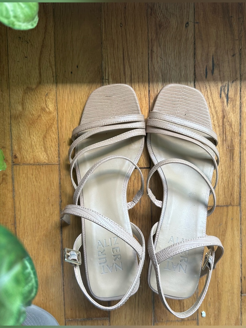 Naturalizer Nude Beige Strappy Square-Toe Heels